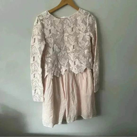 NWT See By  Chloé Layered Guipure Lace Cotton Mini Dress Pastel Blush Pink 6 - Picture 7 of 12